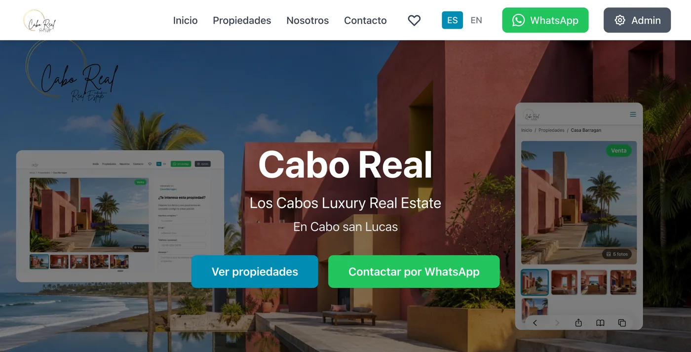 Portada de Cabo Real, un sitio con logotipo, colores y propiedades propias.