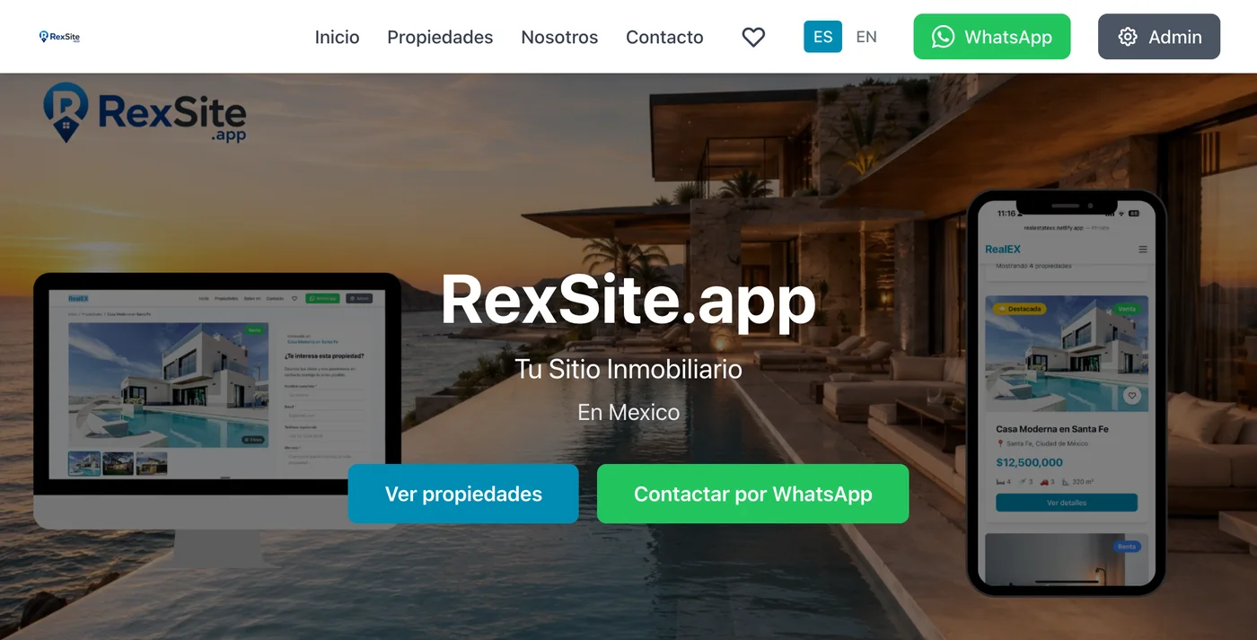 Portada del sitio plantilla de RexSite, sin personalizar.
