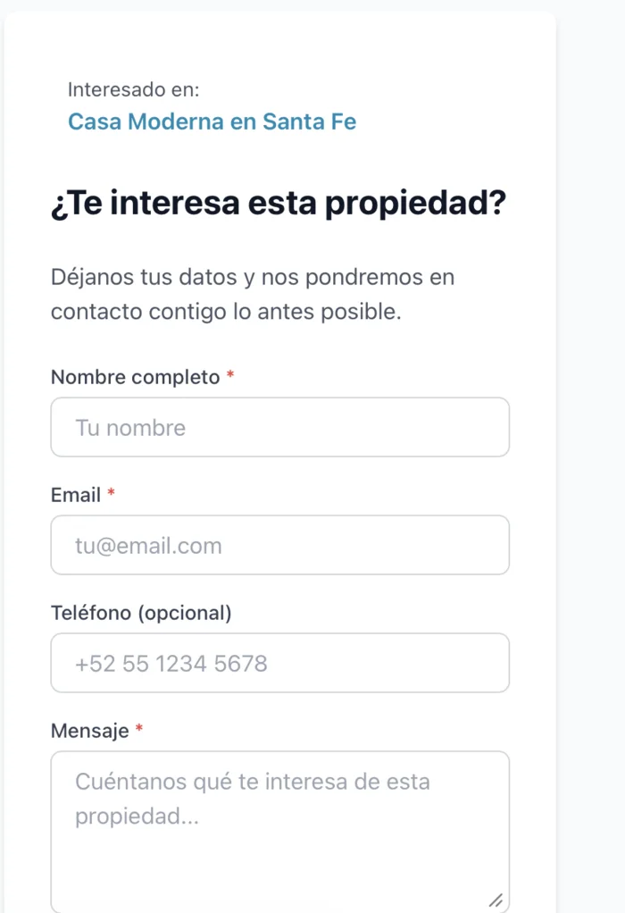 Formulario de contacto donde los interesados dejan sus datos.